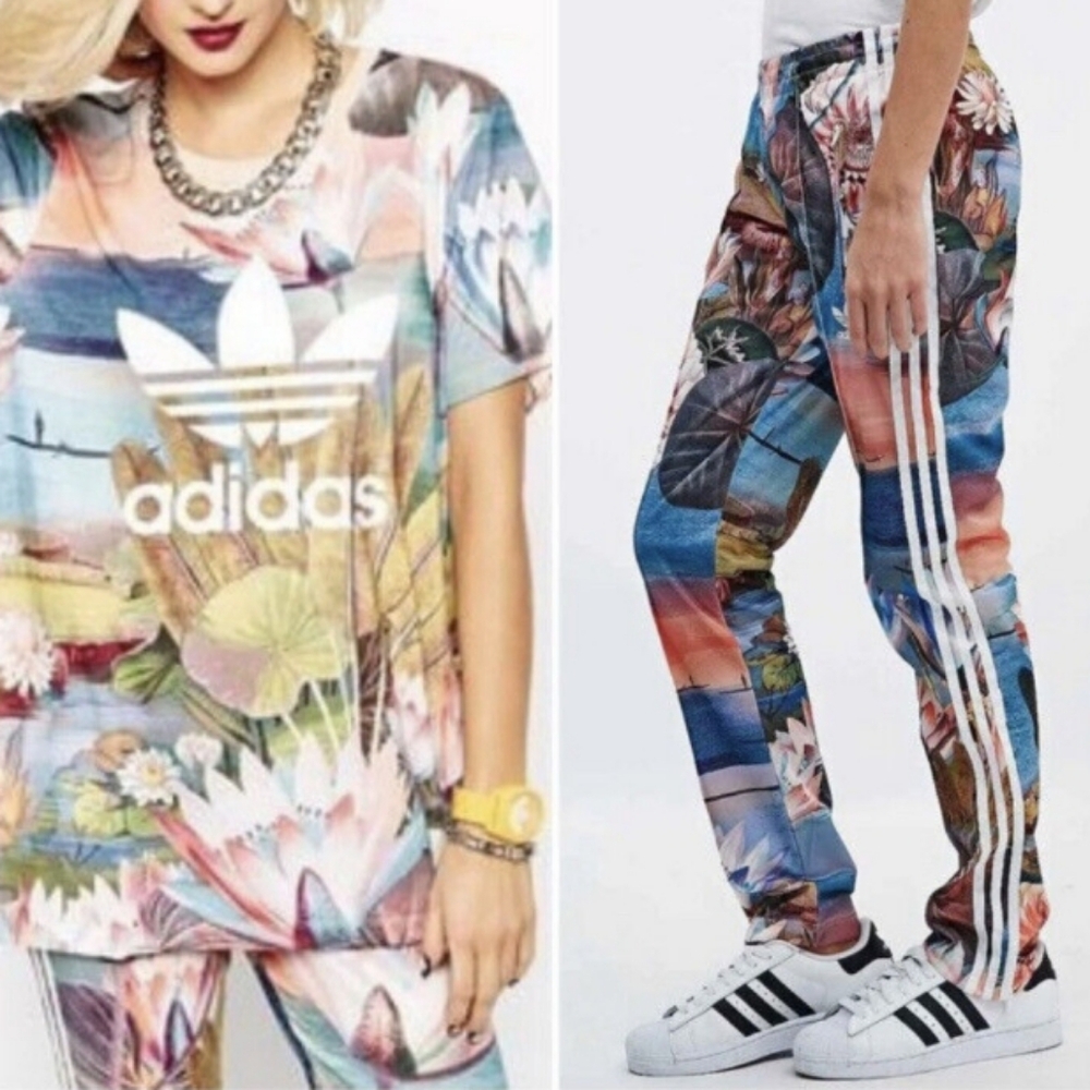 Adidas Floral Lily Graphic T-Shirt and matching joggers size M